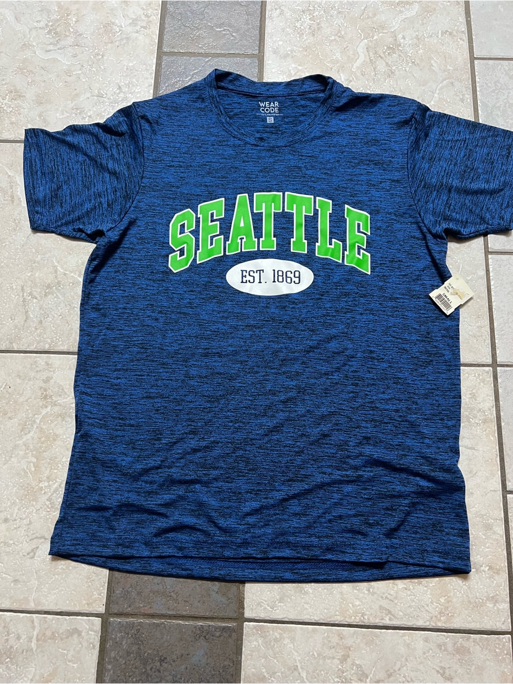 Seattle Short Sleeve Tee - Blue with Green Print